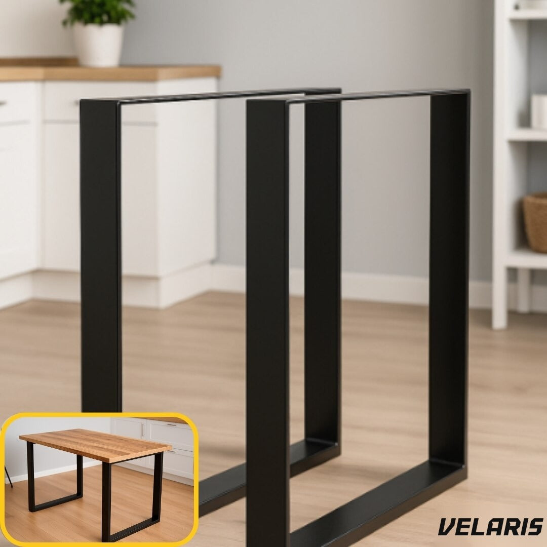 Set 2 picioare masă, profil plat 80 mm, metal negru mat, design industrial, 72x60x8 cm