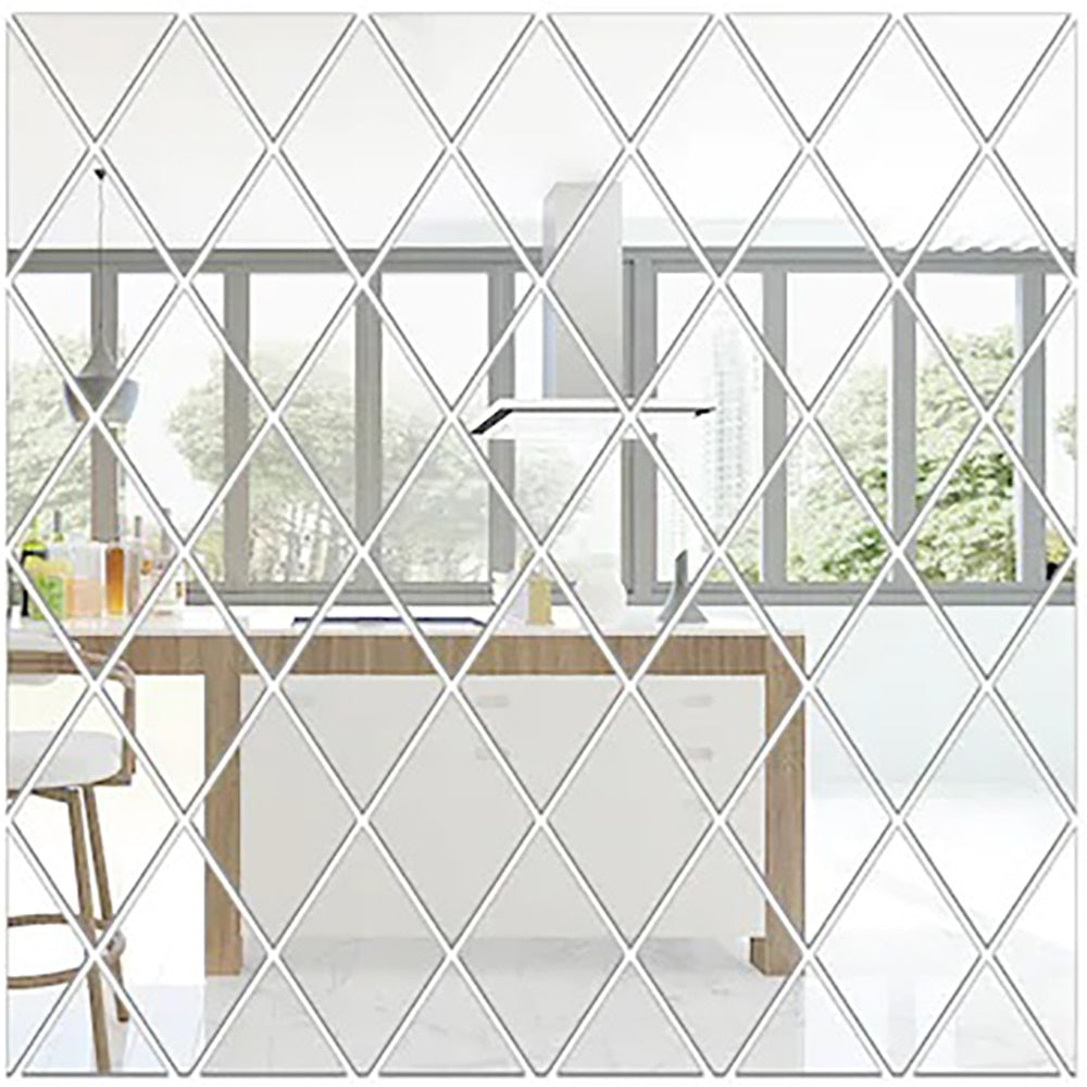 Set 32 oglinzi acrilice autoadezive din PVC pentru perete, argintiu, 50 x 100 cm