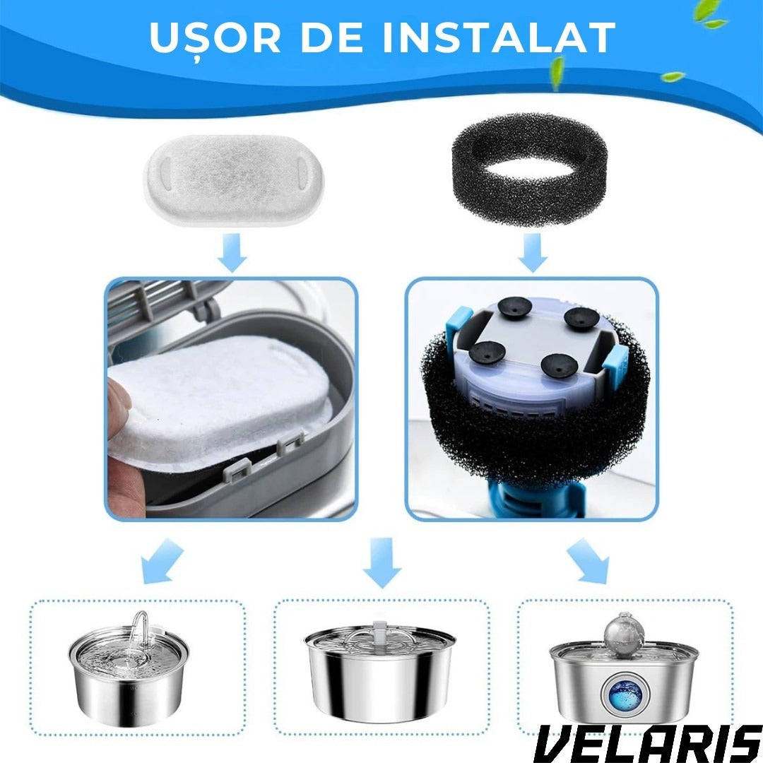 Set 4 filtre pentru dispenser de apa automat, design oval, elimina mirosurile si gusturile neplacute, filtrare eficienta pentru caini si pisici, bumbac de calitate