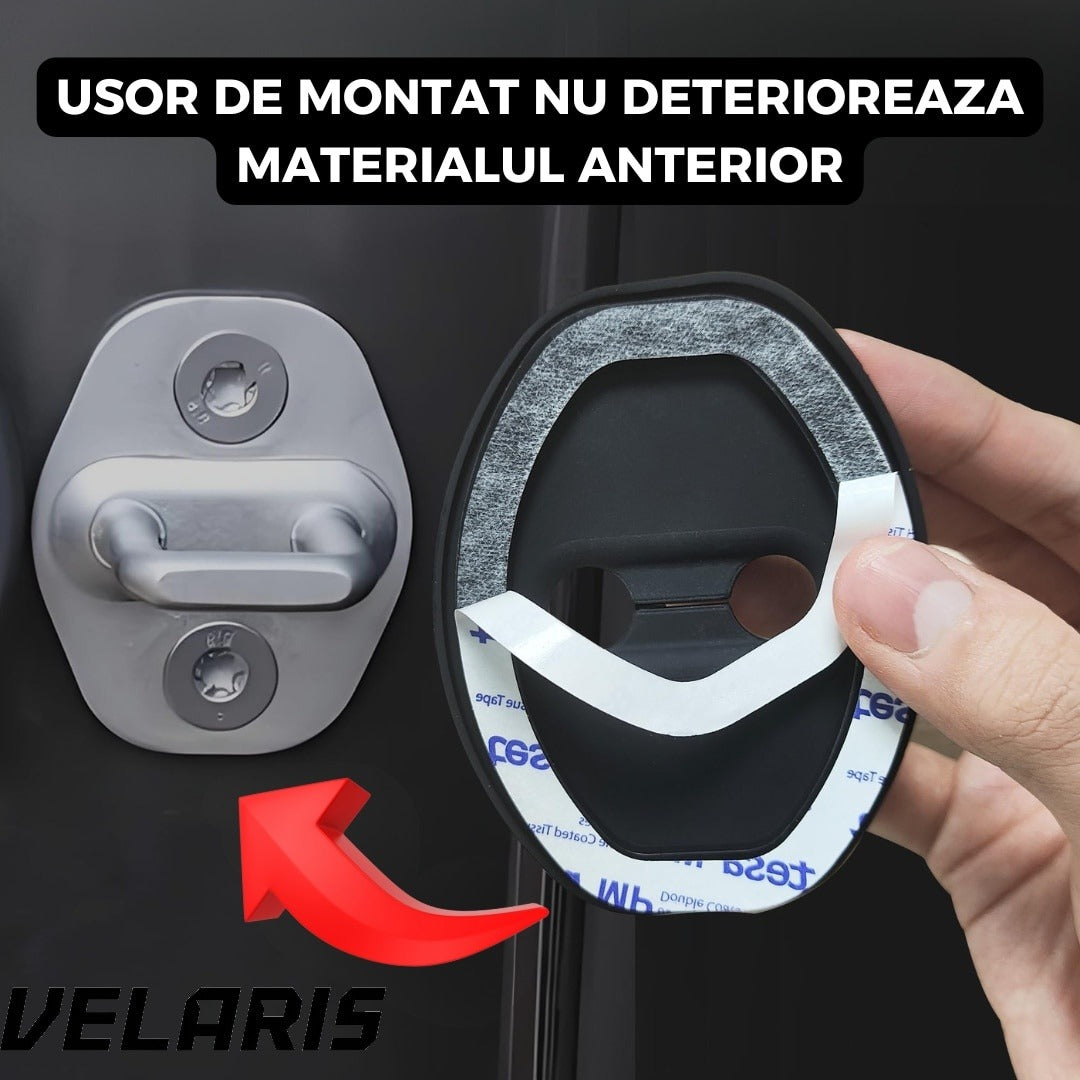 Set 4 protectii pentru incuietori auto, capace din silicon pentru protectia si decorul usilor, negru