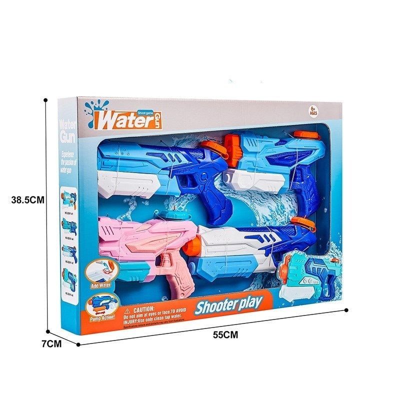 Set 4 Pistoale cu Apă pentru Copii, 2 x 300 ml + 2 x 550 ml, plastic rezistent, albastru/alb, 6+ ani