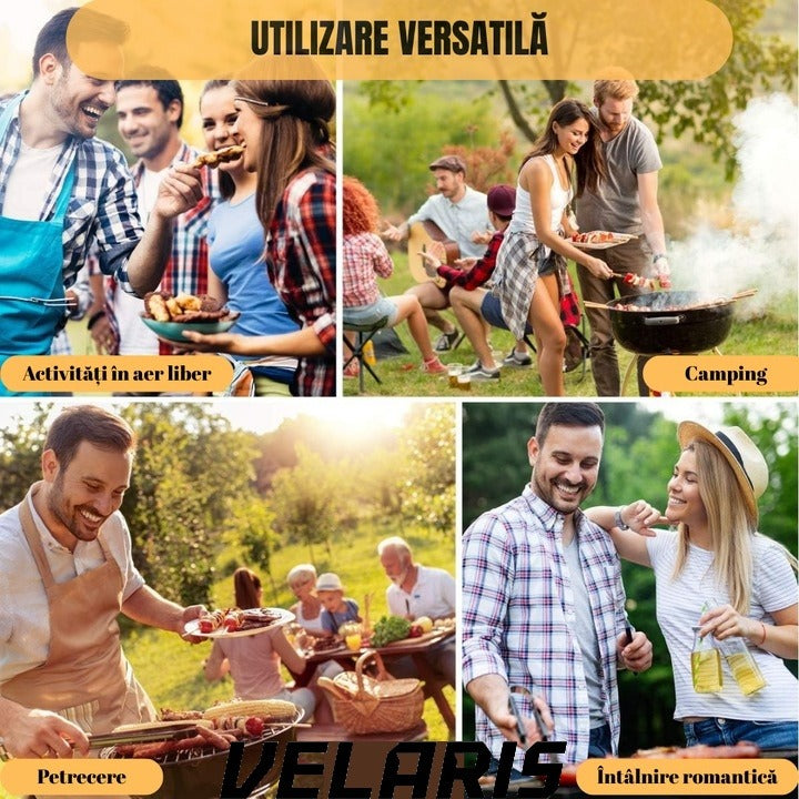 Set 5 ustensile gratar din otel inoxidabil premium, geanta transport aluminiu captusita, accesorii pentru un gratar reusit
