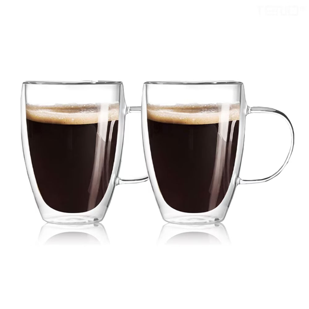 Set 2 cani sticlă cu pereți dubli, model rotund, 350 ml, rezistente la cald