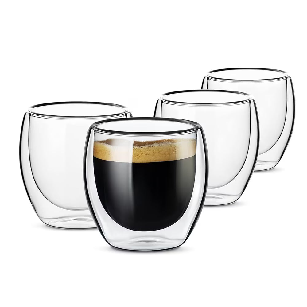 Set 4 cani sticlă termo-izolatoare, 250 ml, 9 x 8 cm