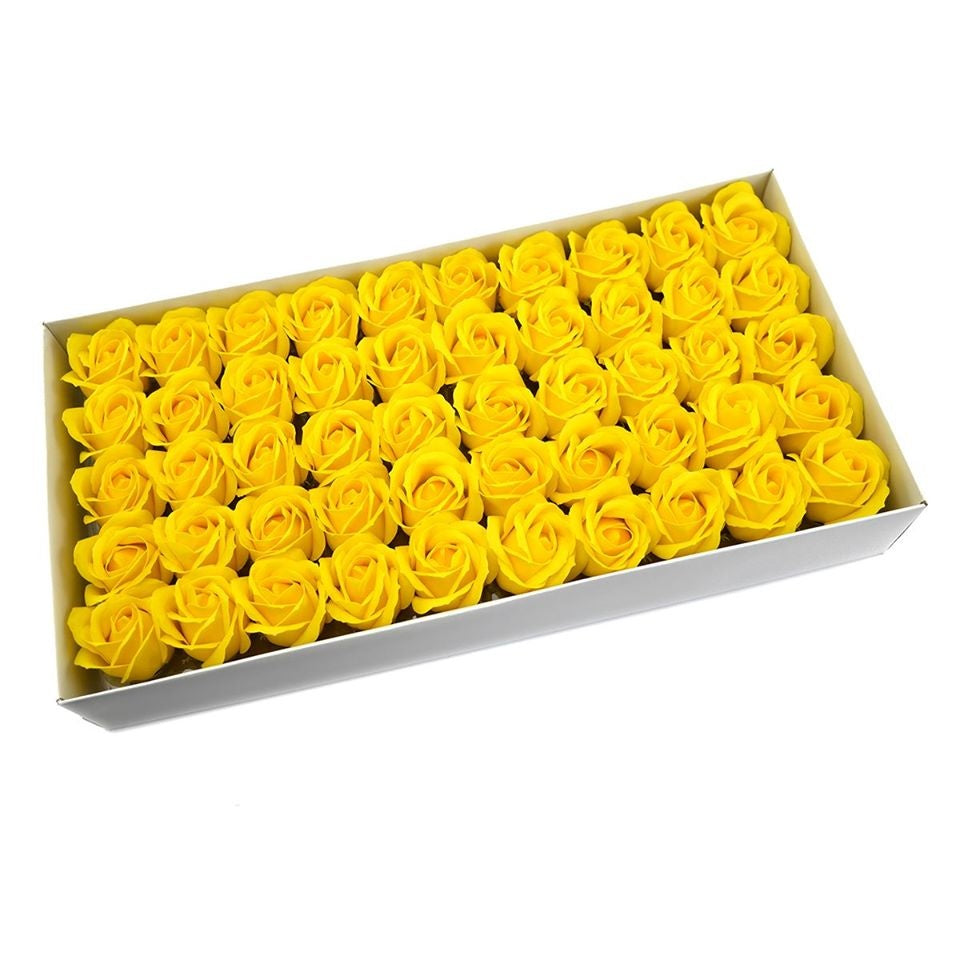 Set 50 trandafiri din sapun, 5x5 cm, galben deschis, decorare eleganta