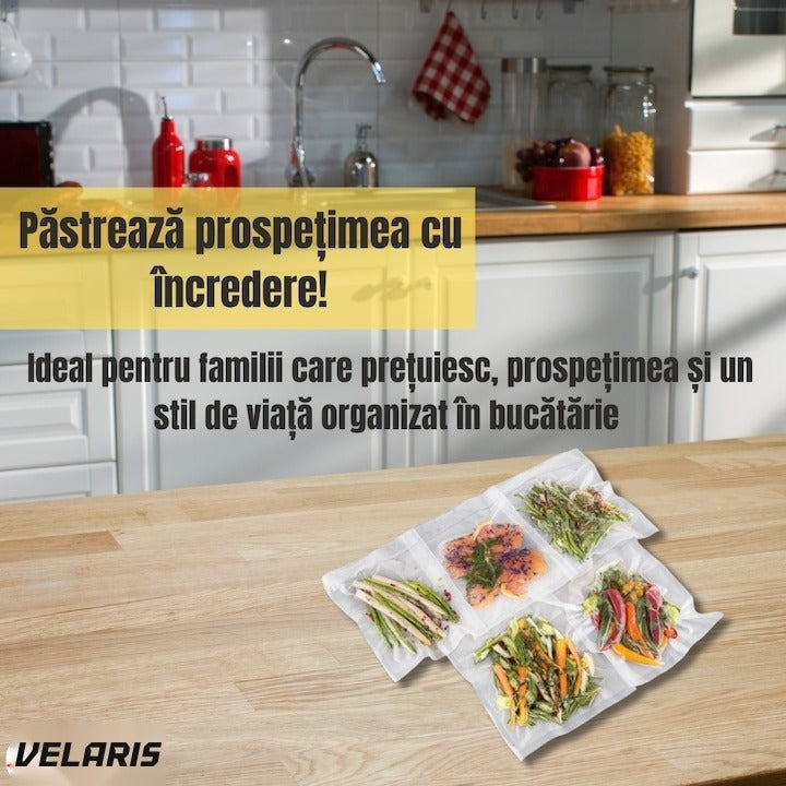 Set 50 pungi vidat alimentar 17x25 cm, reutilizabile, pentru congelare și conservare