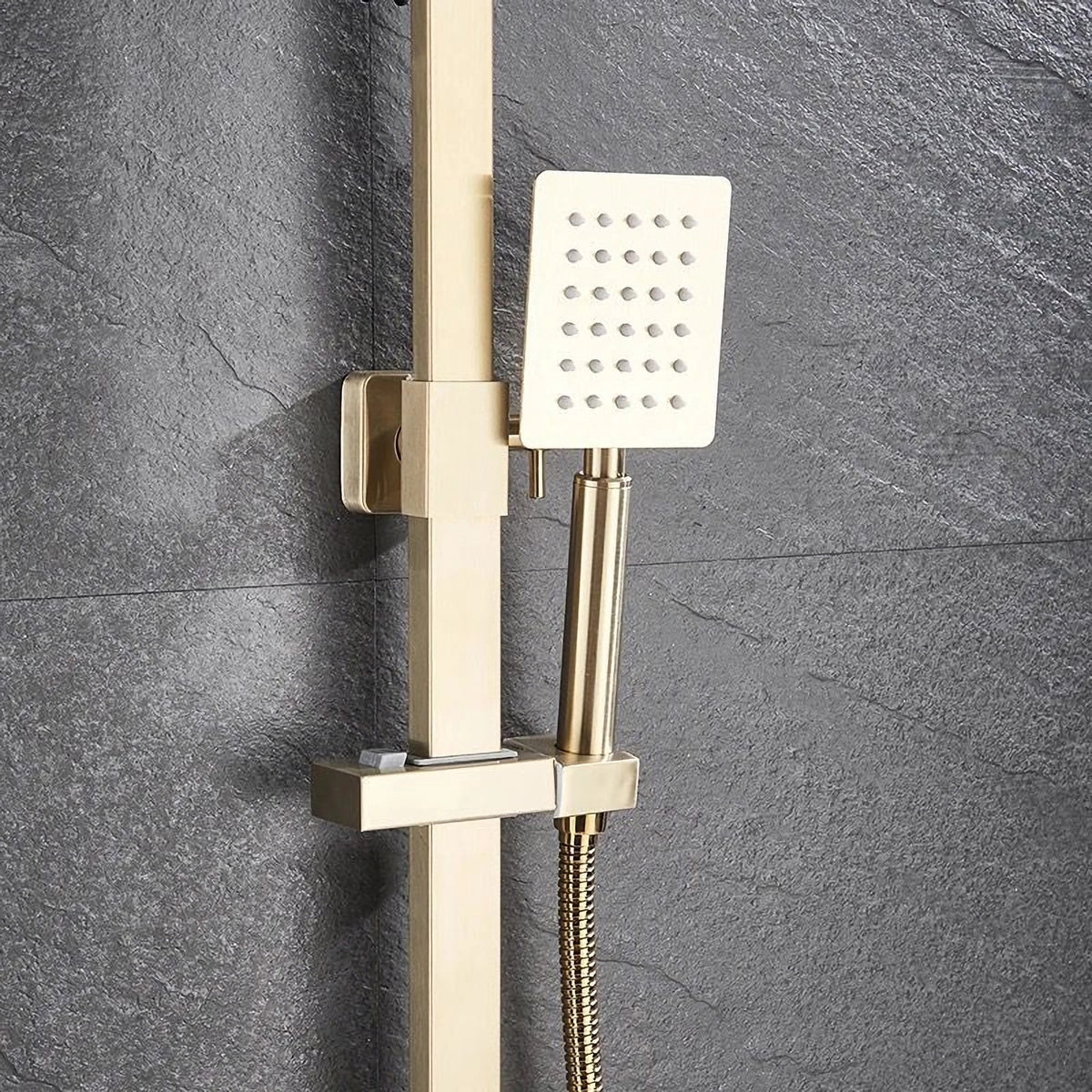 Coloană de duș cu robinet, 4 funcții, alamă și inox, cap duș 20x20 cm, placat nichel auriu, înălțime reglabilă