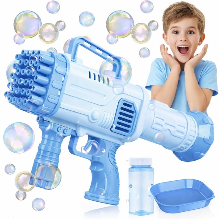 Pistol de bule 32 duze 2 in 1 cu ventilator si LED, albastru