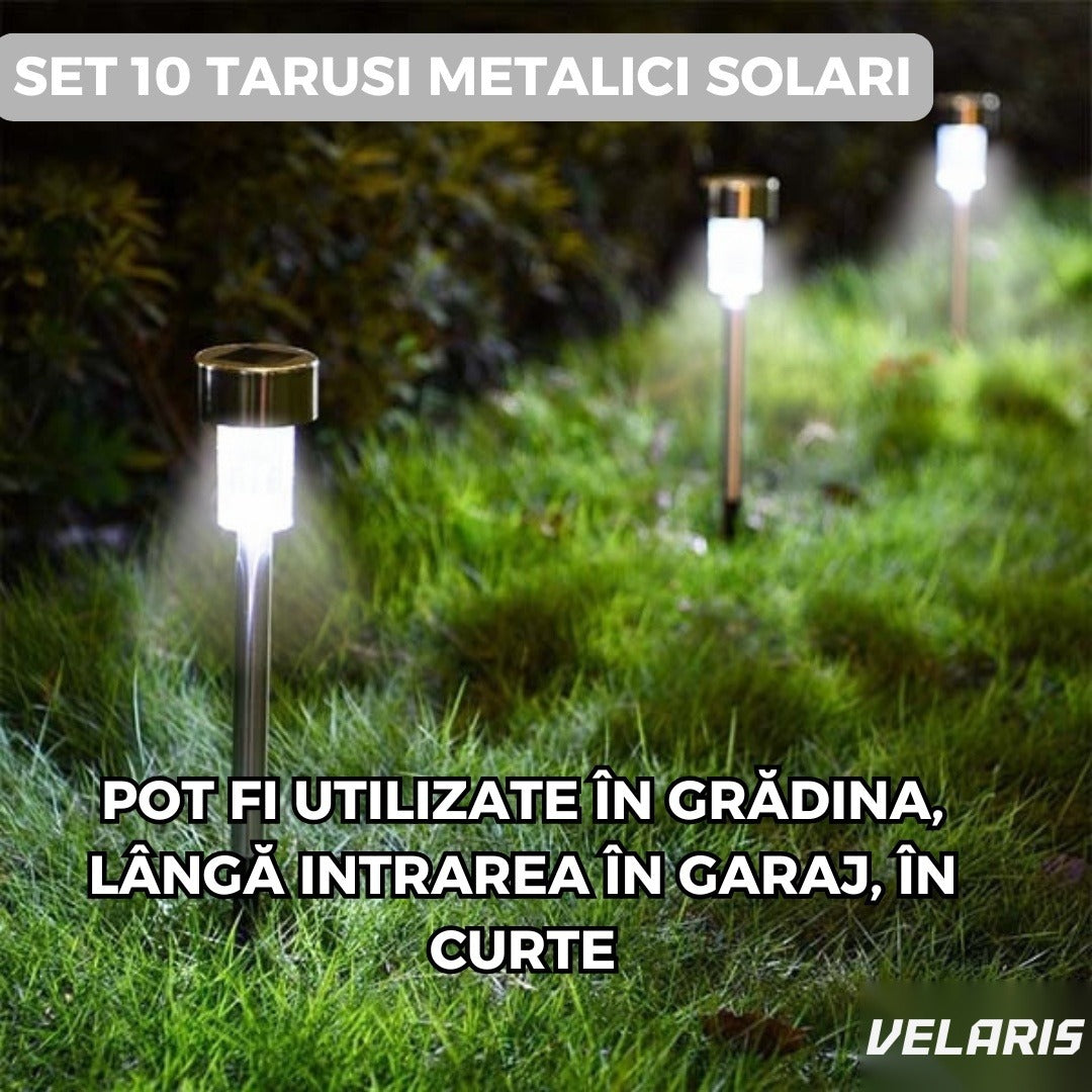 Țăruși solari decorativi din oțel inoxidabil pentru grădină, set 10 bucăți