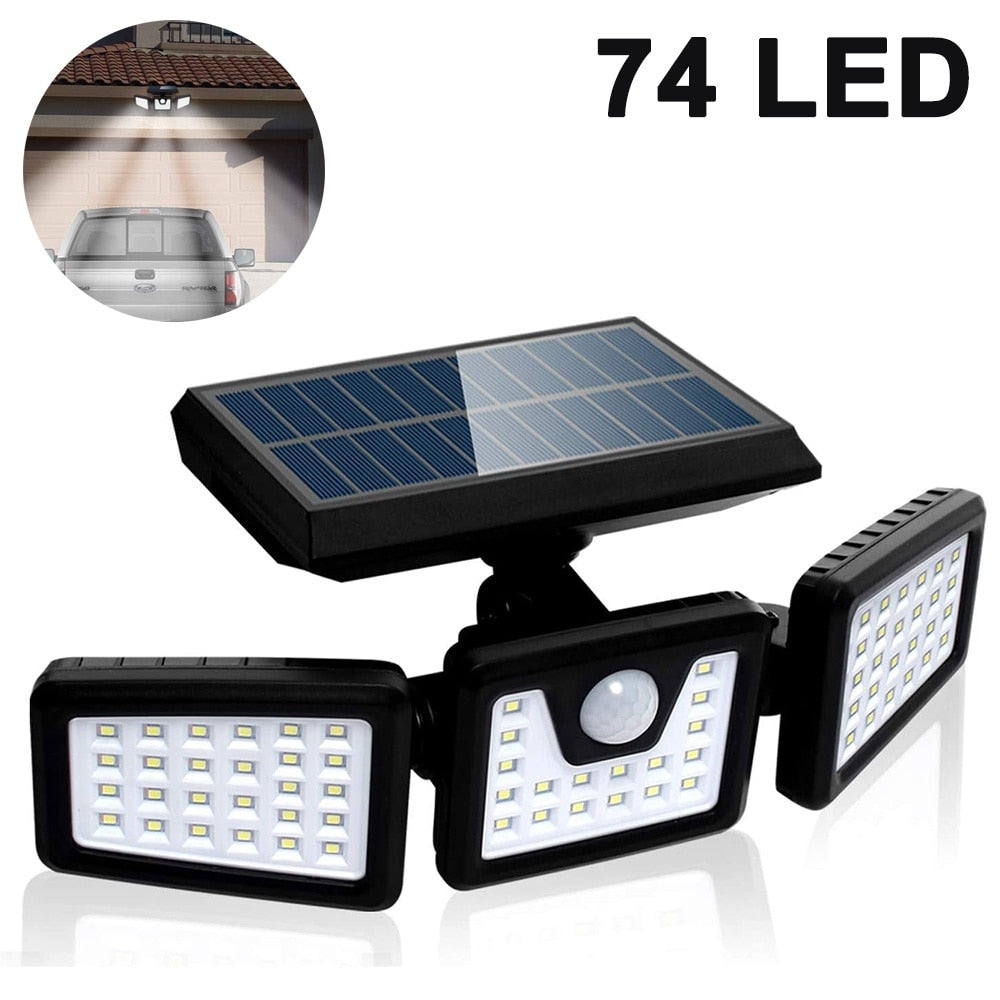 Lampa solară perete cu 74 LED, senzor solar, 3000mAh, IP65, 550 lumeni