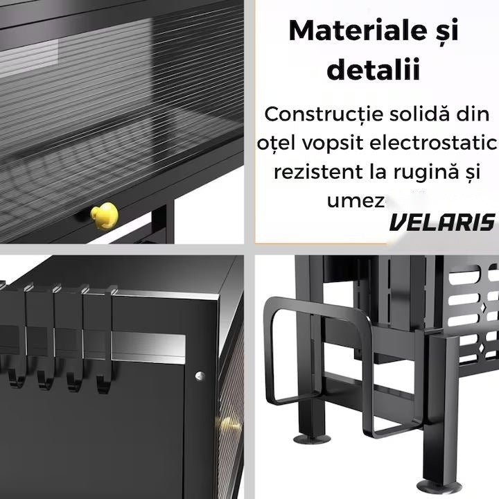 Scurgător de vase din inox, 3 niveluri, cu ușă rabatabilă anti-praf și suport lateral pentru cuțite