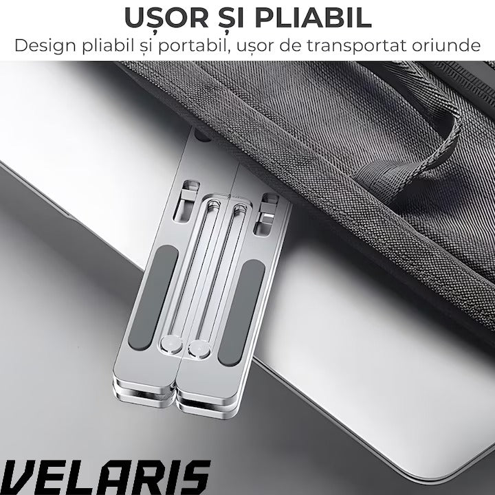 Suport laptop ergonomic din aluminiu,ajustabil 6 nivele, husa de protectie, disipare caldura, antialunecare, compatibil 10-15.6 inch, argintiu