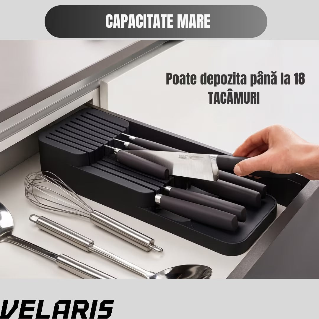 Suport sertar pentru cutite organizator compact depozitare sigura material durabil design ergonomic stabilitate sporita economie de spatiu, negru