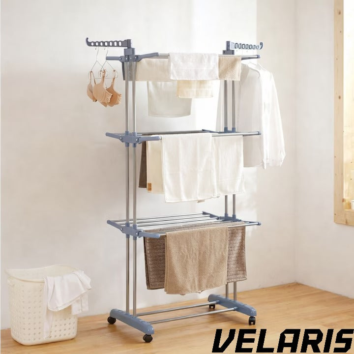 Uscator vertical pentru rufe, cu 3 nivele de uscare, mobil si pliabil, suport umerase, gri