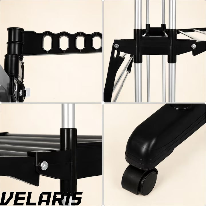 Uscator vertical pentru rufe, cu 3 nivele de uscare, mobil si pliabil, suport umerase, negru