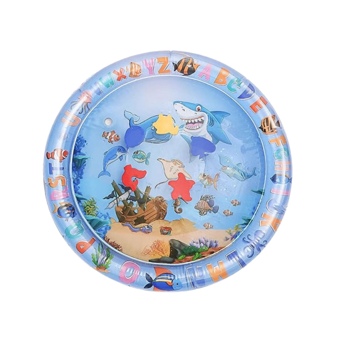 Saltea de joacă cu apă pentru bebeluși 3+ luni, model rechin, 66x65 cm, albastra