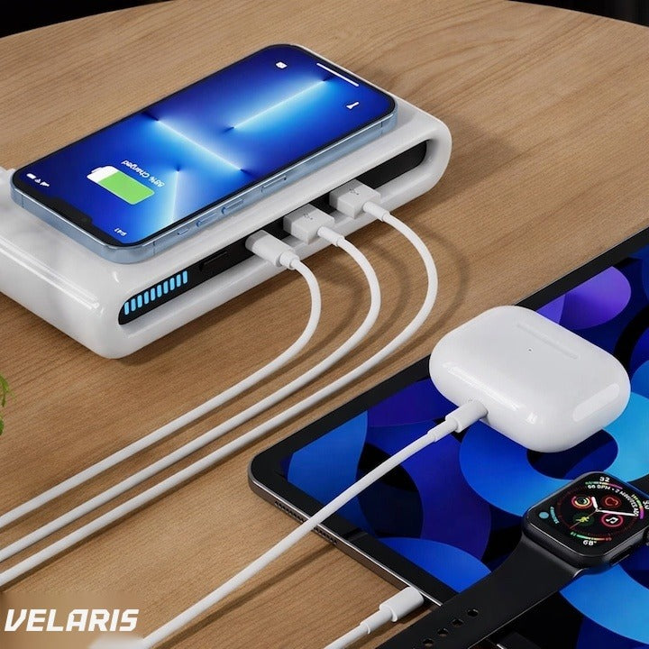 Încărcător wireless 4 în 1 cu USB-C și 2 porturi USB, alb