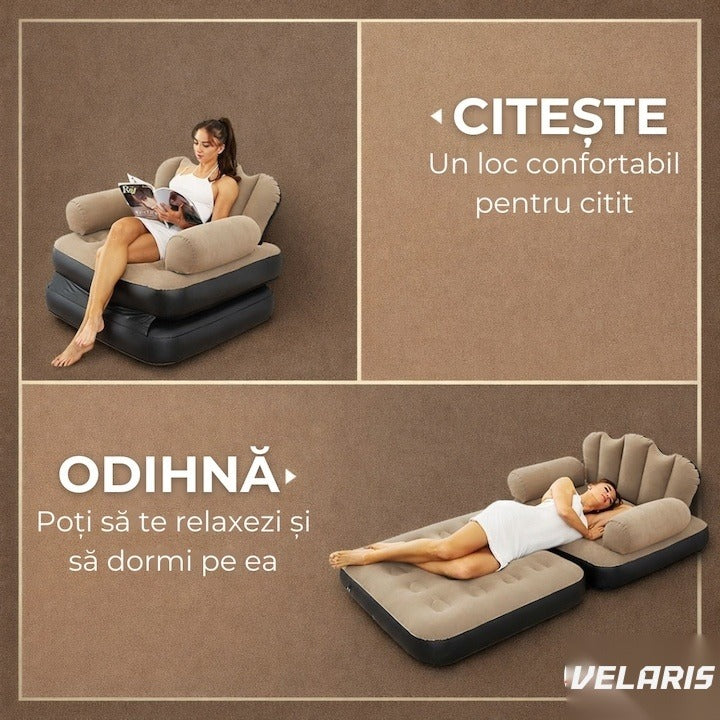 Fotoliu gonflabil 2 în 1 XL, design ergonomic, 100x88x90 cm, interior/exterior, maro