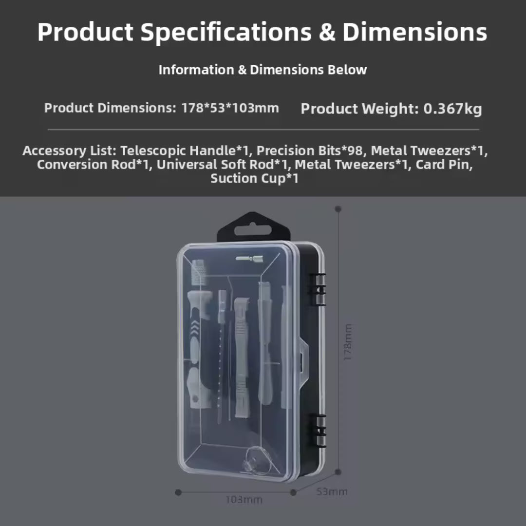 Set șurubelniță de precizie 115 in 1 cu 98 biti magnetici, kit profesional pentru telefoane și electronice