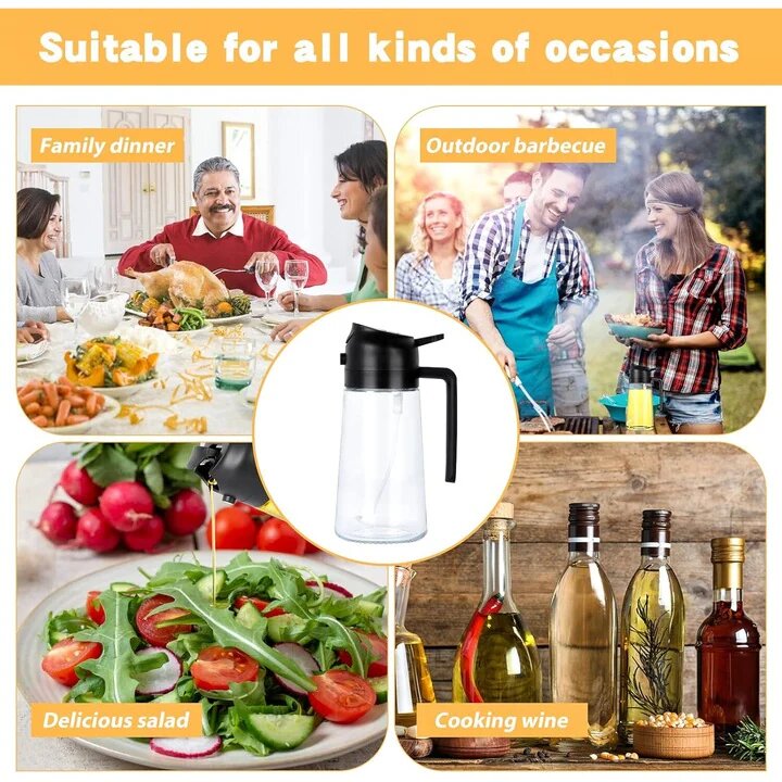 Sticla dozatoare ulei 2 in 1, 470ml, cu pulverizator si turnare, control precis, sticla termorezistenta