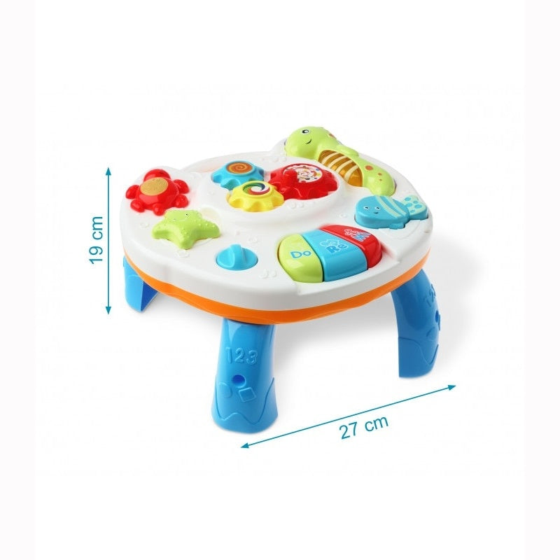 Masă activități muzicală 2-în-1 pentru bebeluși, pian, lumini și sunete, detașabilă, fixare pătuț, alb-albastru