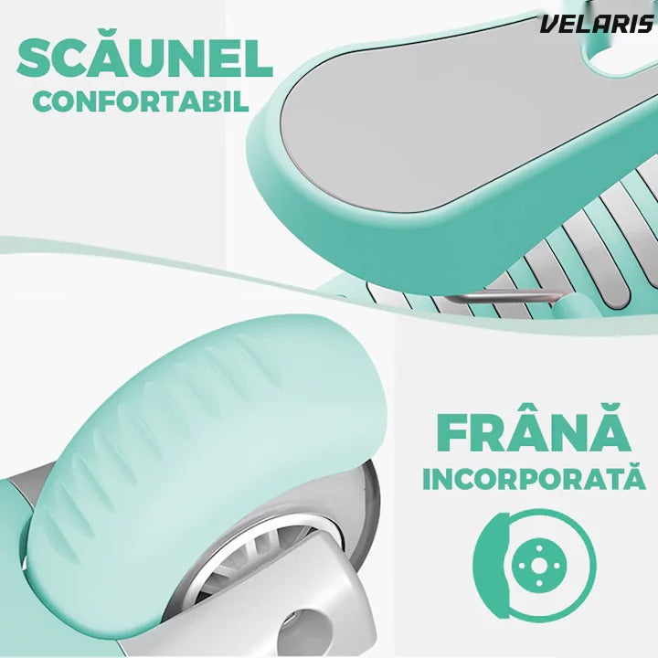 Trotineta 2 în 1 cu scaun, 3 roți, coș, frână, 3-11 ani, turcoaz