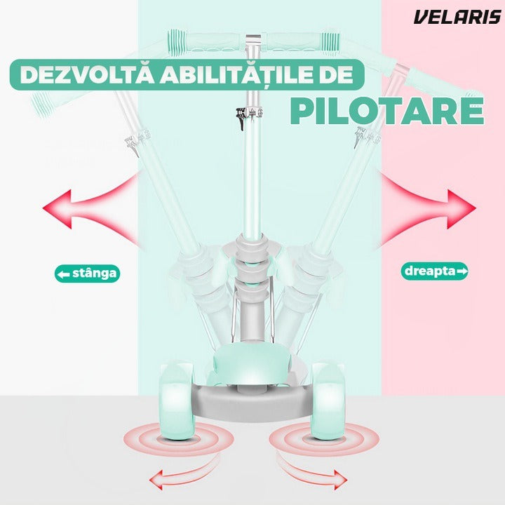 Trotineta 2 în 1 cu scaun, 3 roți, coș, frână, 3-11 ani, turcoaz