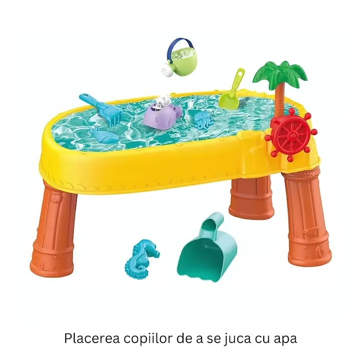 Masă de apă 2 în 1 pentru copii cu 8 accesorii interactive, multicolor, 3 ani+