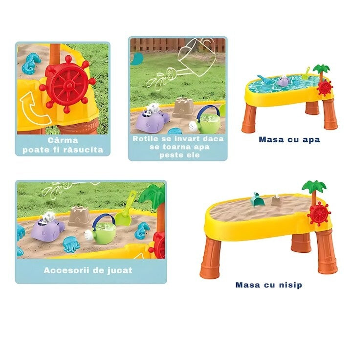 Masă de apă 2 în 1 pentru copii cu 8 accesorii interactive, multicolor, 3 ani+