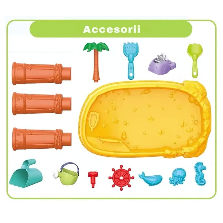 Masă de apă 2 în 1 pentru copii cu 8 accesorii interactive, multicolor, 3 ani+