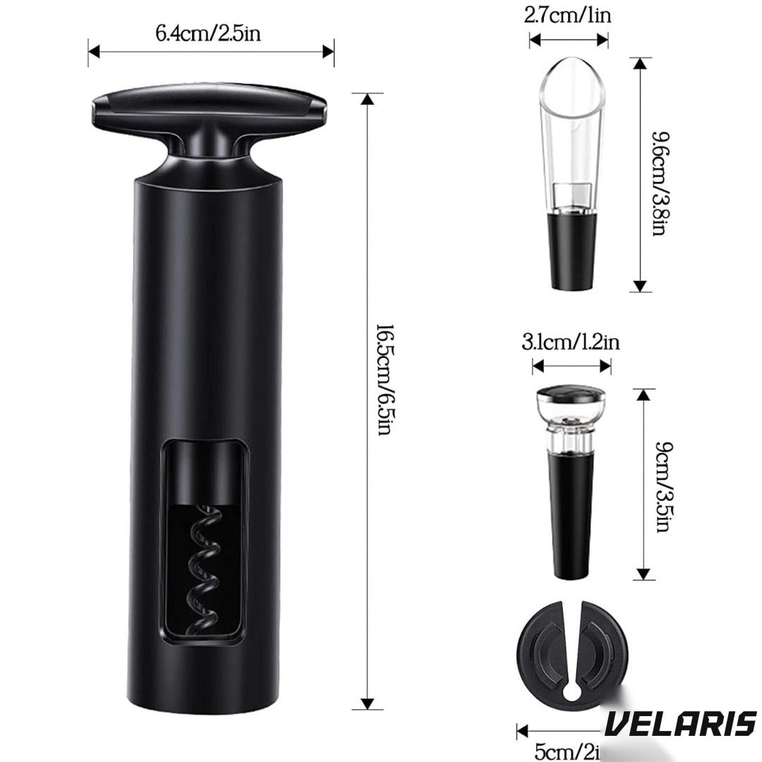 Set deschizător vin 2-în-1, tirbuson profesional cu aerator și dop vid, design ergonomic, argintiu