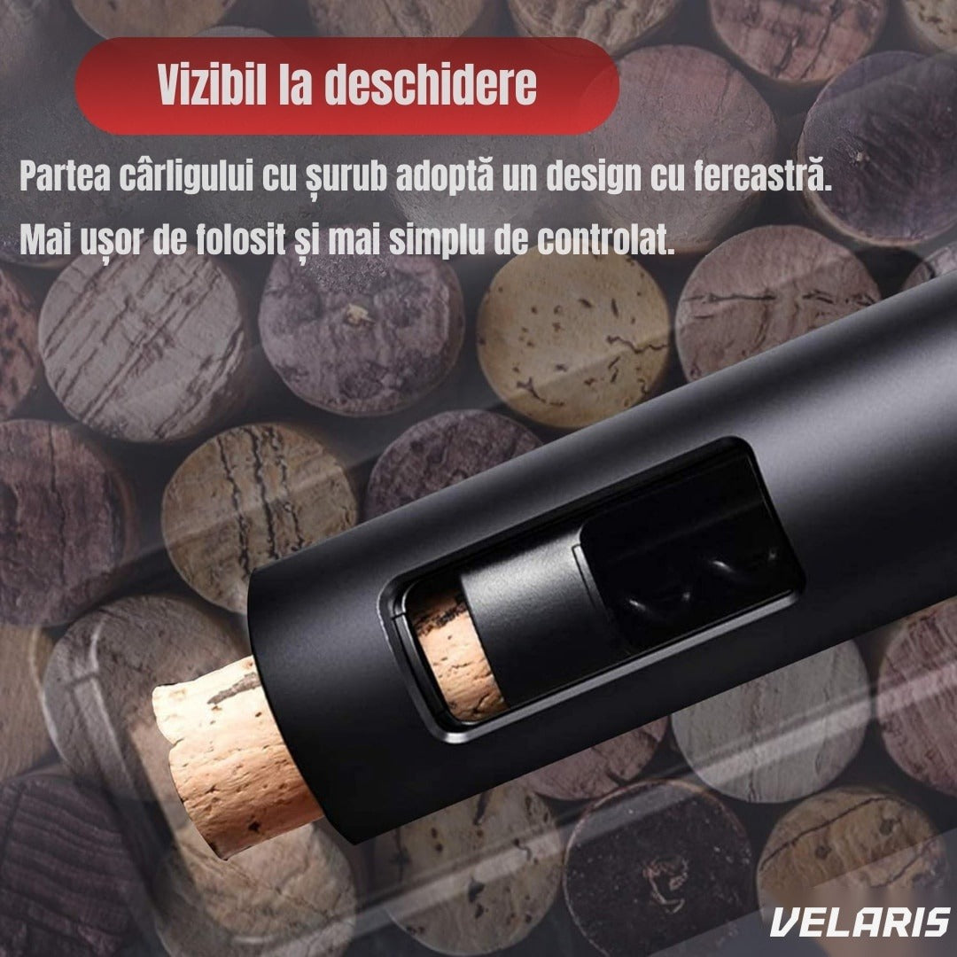 Set deschizător vin 2-în-1, tirbuson profesional cu aerator și dop vid, design ergonomic, argintiu