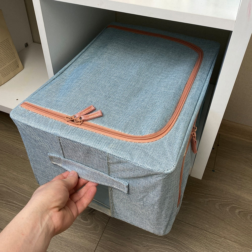 Cutie depozitare pliabilă 24L textil cu fermoar, fereastră transparentă, structură metal