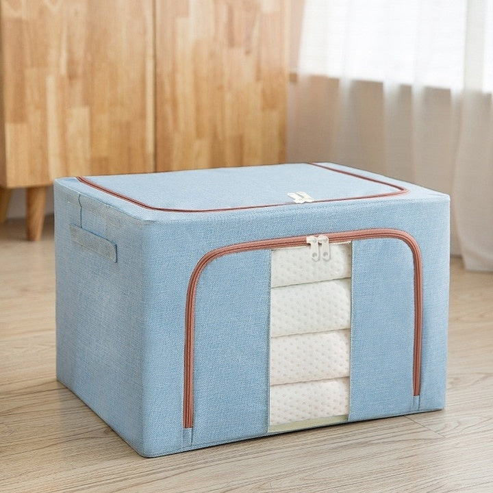 Cutie depozitare pliabilă 24L textil cu fermoar, fereastră transparentă, structură metal