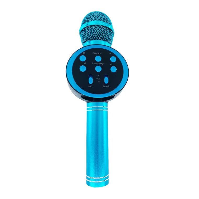 Microfon Karaoke Wireless cu Boxa si Bluetooth V11, Portabil, Difuzor Profesional, Baterie Integrata, Albastru