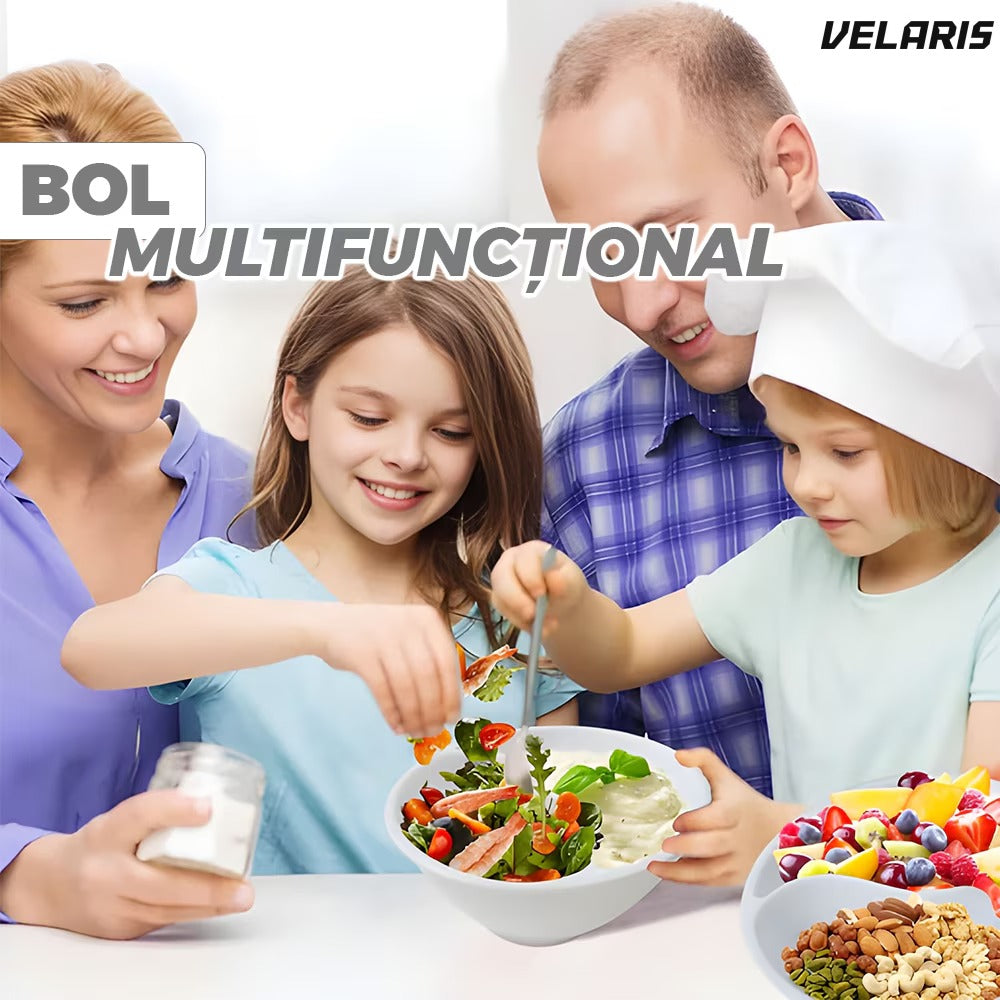 Bol pentru cereale 3 în 1, separator integrat, mâner ergonomic, 18.5 x 10 cm, alb