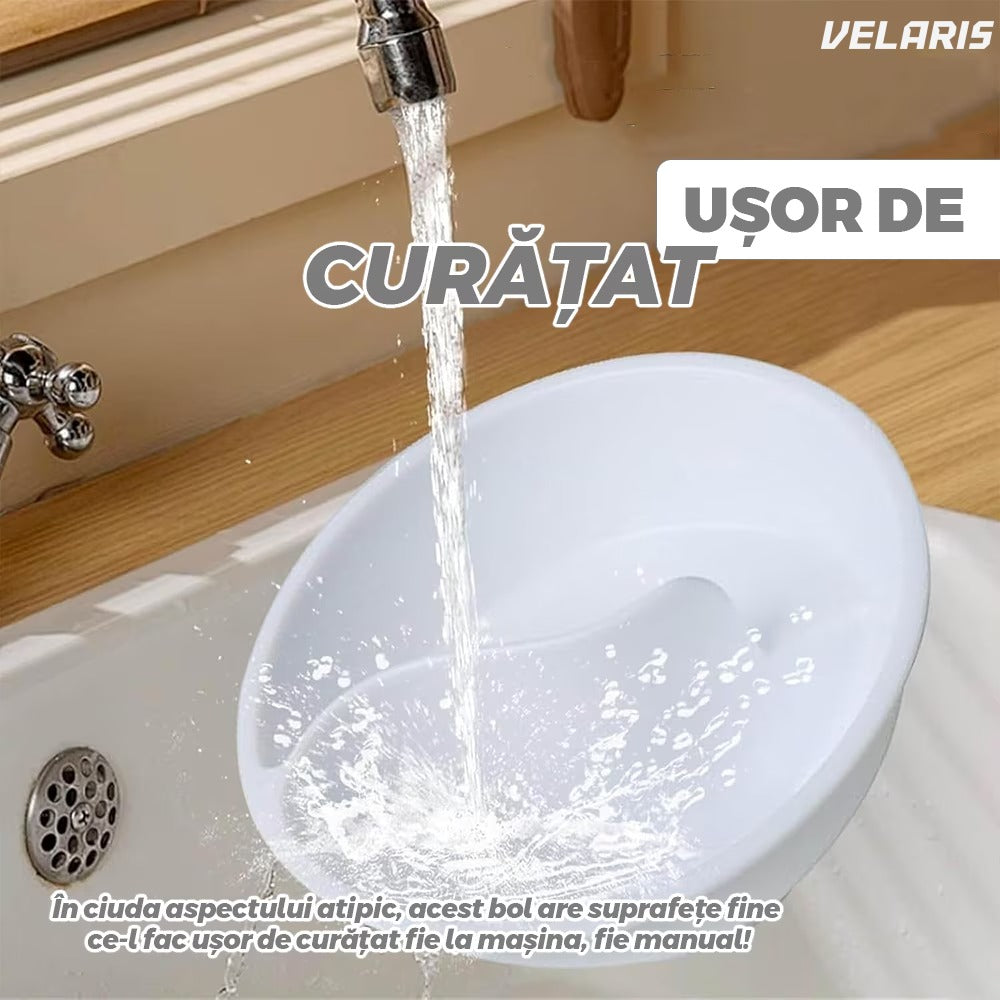Bol pentru cereale 3 în 1, separator integrat, mâner ergonomic, 18.5 x 10 cm, alb