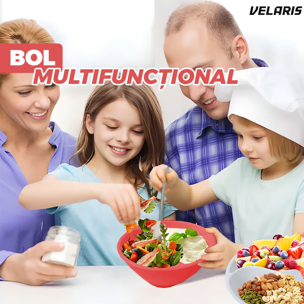 Bol pentru cereale 3 în 1, separator integrat, mâner ergonomic, 18.5 x 10 cm, roșu
