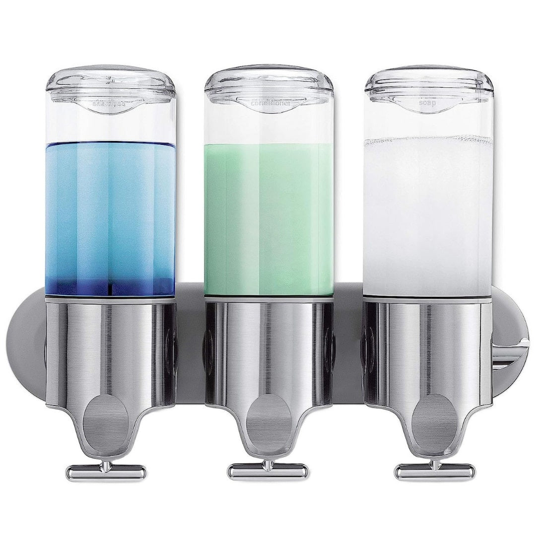 Dispenser 3 în 1 pentru săpun, șampon și balsam, montaj pe perete, transparent, 3x500ml