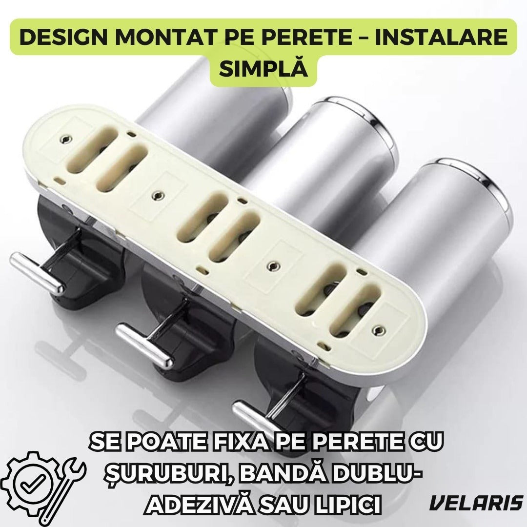 Dispenser 3 în 1 pentru săpun, șampon și balsam, montaj pe perete, transparent, 3x500ml