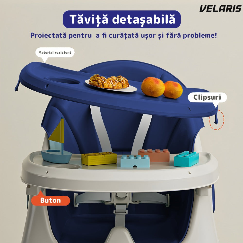Scaun de masă 3 în 1 pentru bebeluși, cărucior și birou, cu centură de siguranță