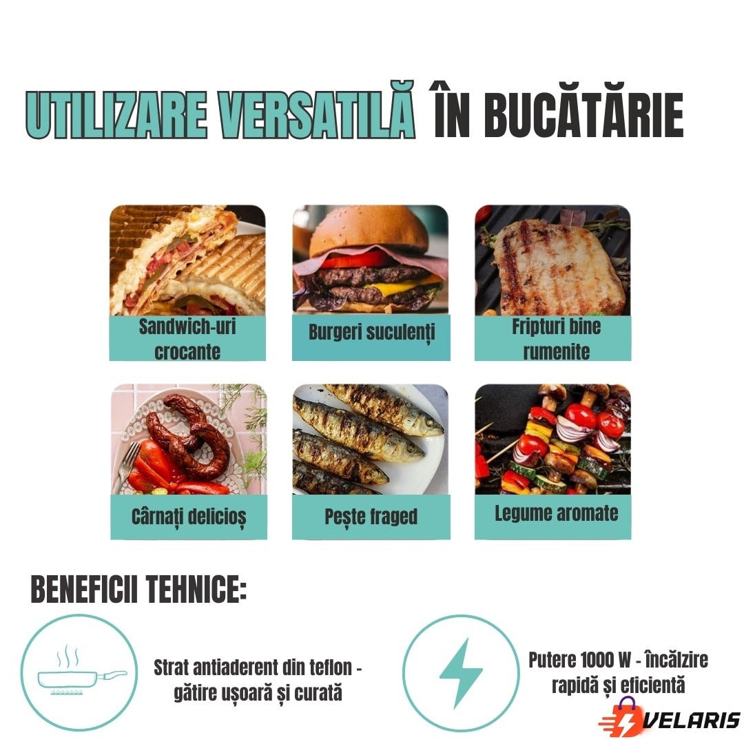 Sandwich maker 3 în 1, grill/panini, 1800W, negru/argintiu