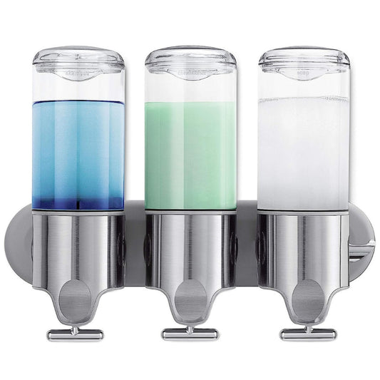 Dispenser 3 in 1 pentru Sapun, Sampon si Balsam Montabil pe Perete, Transparent, pentru Baie si Bucatarie