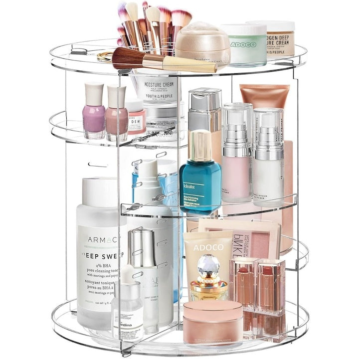 Organizator cosmetice rotativ 360°, 9 compartimente, design reglabil, asamblare rapidă