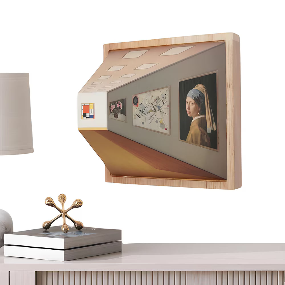 Tablou 3D cu iluzii optice și lumin LED, 19 x 19 x 15 cm, cadru lemn