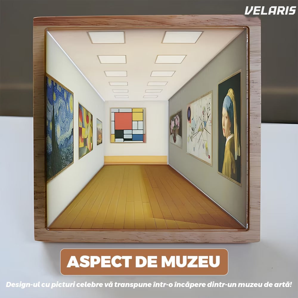 Tablou 3D cu iluzii optice și lumin LED, 19 x 19 x 15 cm, cadru lemn