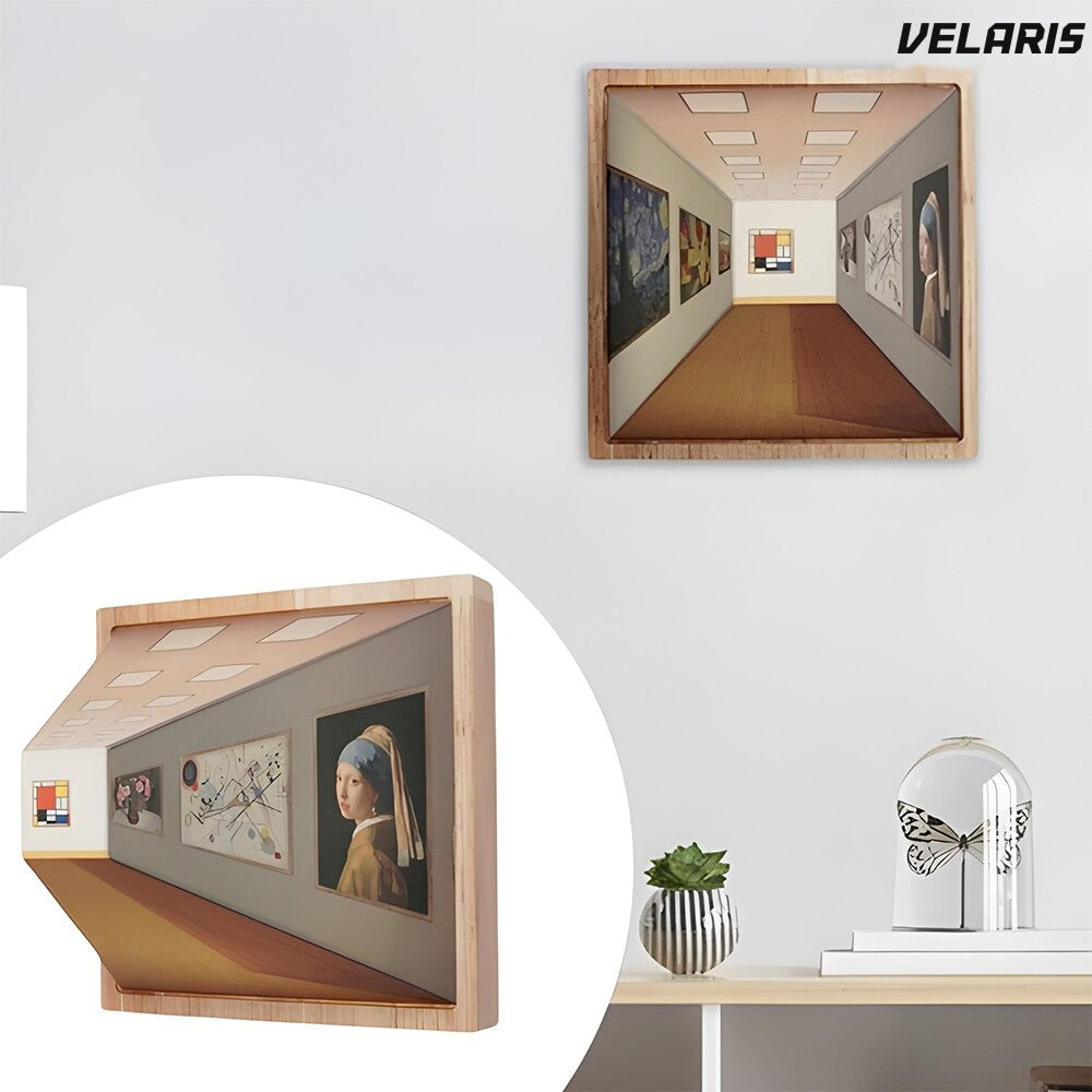 Tablou 3D cu iluzii optice și lumin LED, 19 x 19 x 15 cm, cadru lemn