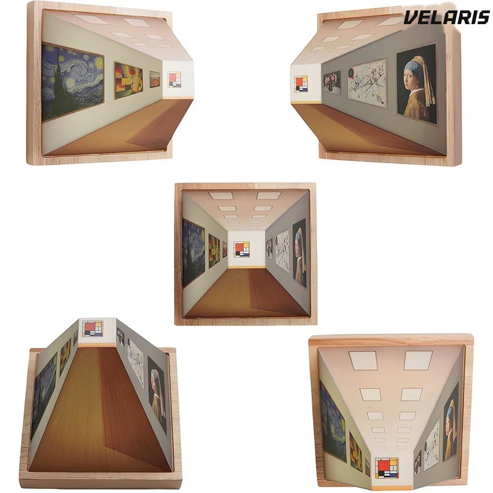 Tablou 3D cu iluzii optice și lumin LED, 19 x 19 x 15 cm, cadru lemn