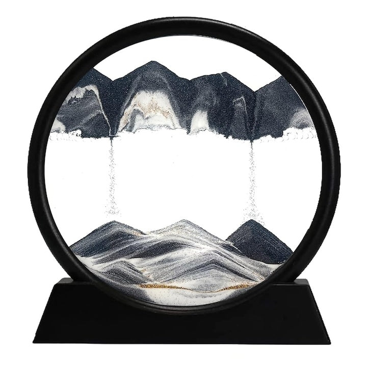 Obiect Decorativ Efect Nisip 3D cu Bază Rotativă 360°, Sticlă și Nisip, 18x19 cm, Negru