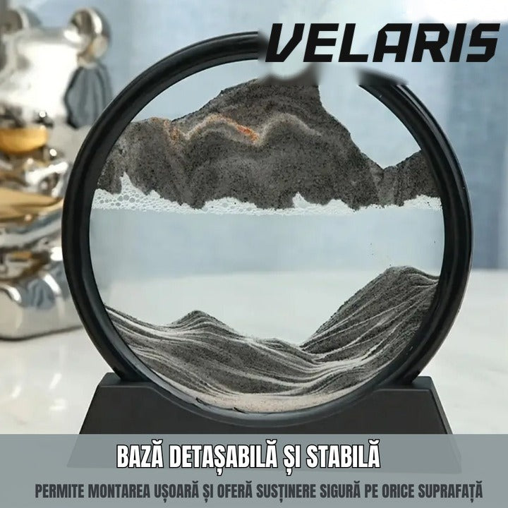 Obiect Decorativ Efect Nisip 3D cu Bază Rotativă 360°, Sticlă și Nisip, 18x19 cm, Negru